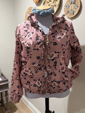 kate spade Pink Floral Ruffle-Trim Bomber Jacket